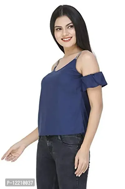 DECHEN Women's Rayon Fabric Sweetheart Neck Strappy Top (Small, Navy Blue)-thumb3