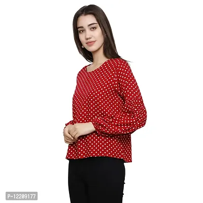 DECHEN Women's Polka Print Full Sleeves Round Neck Top-thumb3