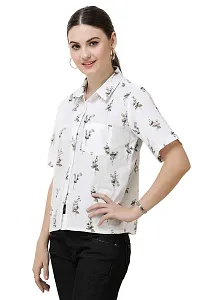 DECHEN Women's Half Sleeve Curved Collar Floral Print Brown Cropped Shirt-thumb2