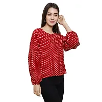 DECHEN Women's Polka Print Full Sleeves Round Neck Top-thumb1