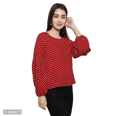 DECHEN Women's Polka Print Full Sleeves Round Neck Top-thumb2