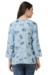 DECHEN Women's Floral Print 3/4 Sleeves V-Neck Light Blue Kurta-thumb3