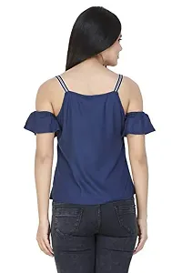 DECHEN Women's Rayon Fabric Sweetheart Neck Strappy Top (Small, Navy Blue)-thumb3