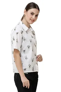 DECHEN Women's Half Sleeve Curved Collar Floral Print Brown Cropped Shirt-thumb1