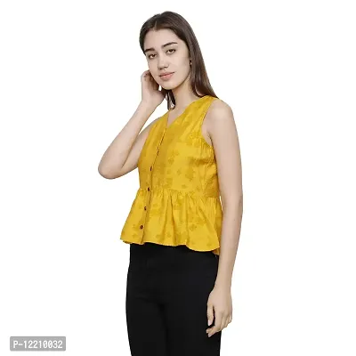 DECHEN Women's Floral Print Sleeveless V-Neck Yellow Peplum Top-thumb3