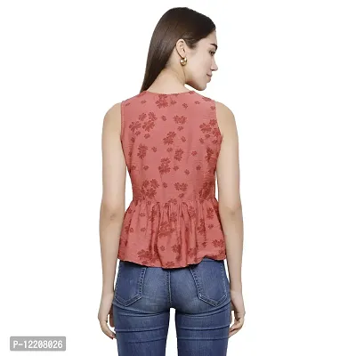 DECHEN Women's Floral Print Sleeveless V-Neck Pink Peplum Top-thumb4