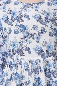 DECHEN Women's Floral Print Bell Sleeves Round Neck Blue Peplum Top-thumb4