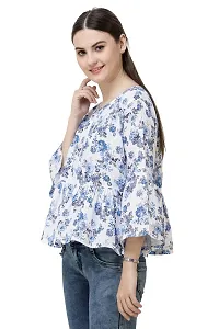 DECHEN Women's Floral Print Bell Sleeves Round Neck Blue Peplum Top-thumb2