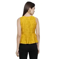 DECHEN Women's Floral Print Sleeveless V-Neck Yellow Peplum Top-thumb3