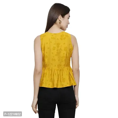 DECHEN Women's Floral Print Sleeveless V-Neck Yellow Peplum Top-thumb4