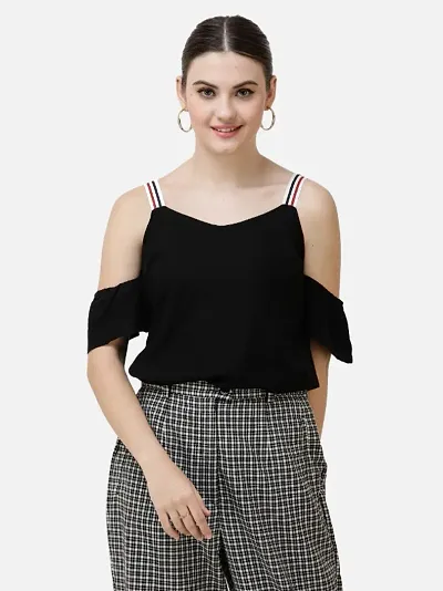 Women Solid Cold Shoulder Top