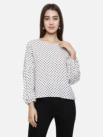 Women Polka Print Full Sleeves Round Neck Top