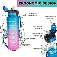 Silicone Water Bottle, 1 Litre Motivational Time Marker, Leak Proof Durable BPA-Free Non=Toxic Water Bottle-(Pack of 1 Multicolor)-thumb1