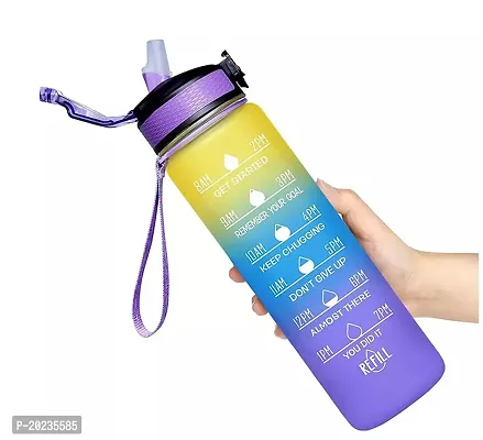 Water Bottle - Water Bottle, Leakproof Durable Water Bottle, Motivational Water Bottle For Gym - 1 Litre Sipper Water Bottle (Multi Colour)-thumb0