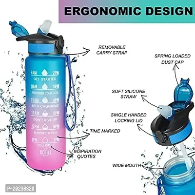 1 Litre with Motivational Time Marker, Leakproof Durable BPA Free Non-Toxic Water bottle for office,Water bottle for gym (Multicolor)-thumb2