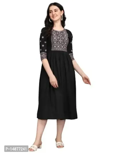 Omshiv Creation Women Rayon Embroidery Work Kurta/Kurti (Small, Black)