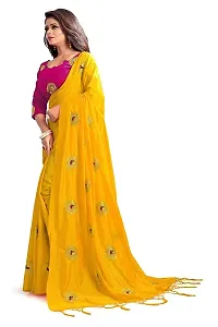 Omshiv Creation Yellow Color silk embroidery saree-thumb1