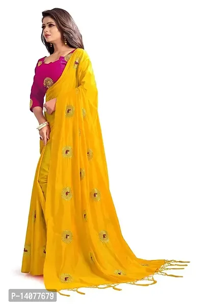 Omshiv Creation Yellow Color silk embroidery saree-thumb2