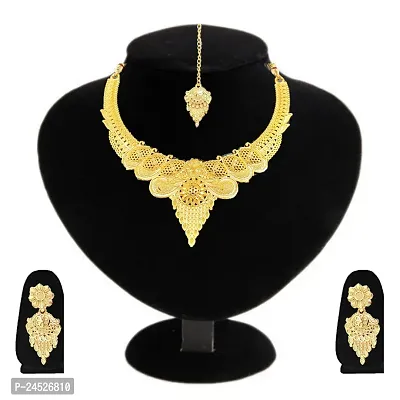 SDR New Design Golden Necklace With Earrings Jewellery Set  For Women And Girls-thumb2