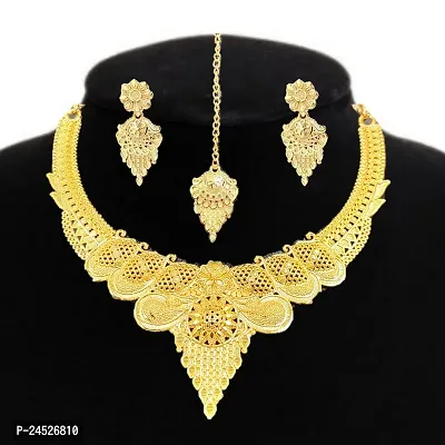 SDR New Design Golden Necklace With Earrings Jewellery Set  For Women And Girls-thumb0