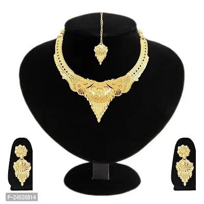 SDR New Design Golden Necklace With Earrings Jewellery Set  For Women And Girls-thumb3