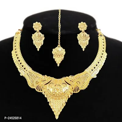 SDR New Design Golden Necklace With Earrings Jewellery Set  For Women And Girls-thumb0