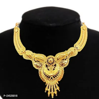 SDR New Design Golden Necklace With Earrings Maangtika  Nosepin And Bracelate  Jewellery Set-thumb3
