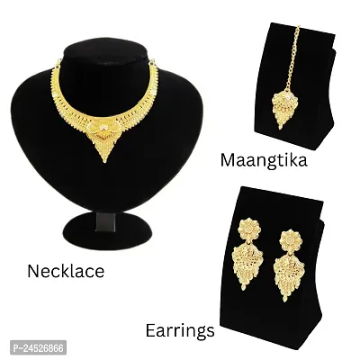 SDR New Design Golden Necklace With Earrings Jewellery Set  For Women And Girls-thumb2
