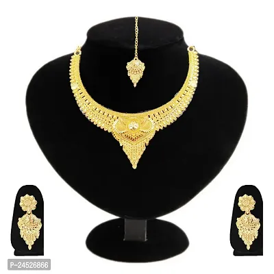 SDR New Design Golden Necklace With Earrings Jewellery Set  For Women And Girls-thumb3