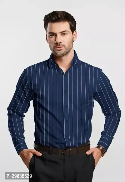 Reliable Blue Cotton Striped Long Sleeves Casual Shirts For Men-thumb0