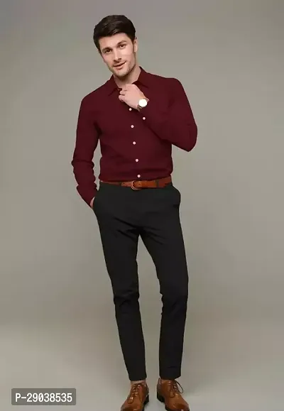 Reliable Maroon Cotton Solid Long Sleeves Casual Shirts For Men