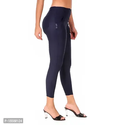 Stylish Navy Blue Cotton Blend Solid Jeggings For Women-thumb4
