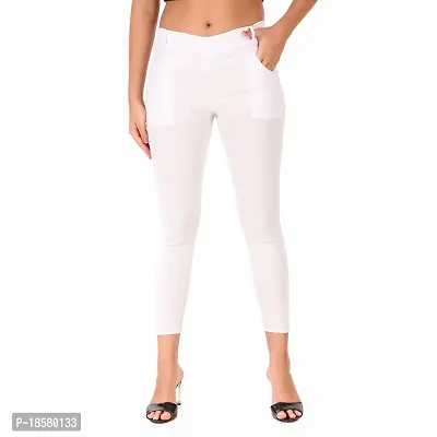 Stylish White Cotton Blend Solid Jeggings For Women