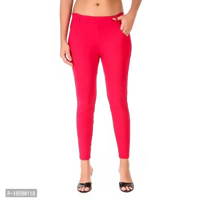 Stylish Pink Cotton Blend Solid Jeggings For Women-thumb0