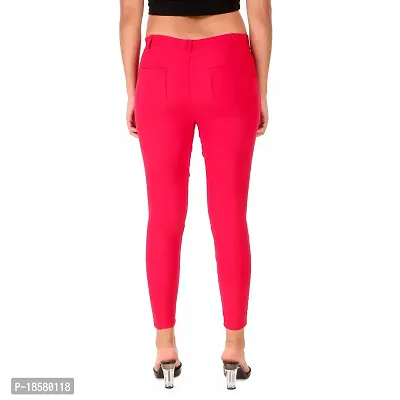 Stylish Pink Cotton Blend Solid Jeggings For Women-thumb2