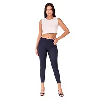 Stylish Navy Blue Cotton Blend Solid Jeggings For Women-thumb4