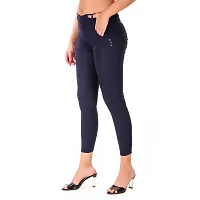 Stylish Navy Blue Cotton Blend Solid Jeggings For Women-thumb2