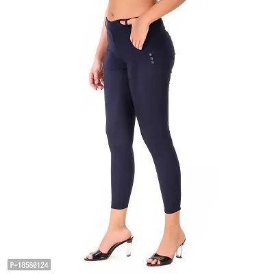 Stylish Navy Blue Cotton Blend Solid Jeggings For Women-thumb3