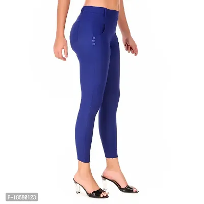 Stylish Blue Cotton Blend Solid Jeggings For Women-thumb3