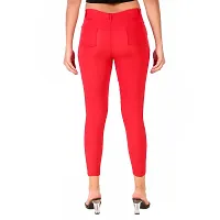 Stylish Red Cotton Blend Solid Jeggings For Women-thumb1