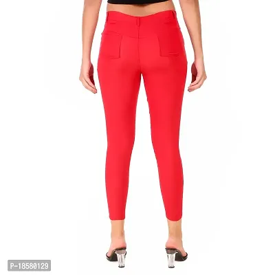 Stylish Red Cotton Blend Solid Jeggings For Women-thumb2