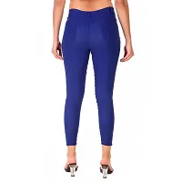 Stylish Blue Cotton Blend Solid Jeggings For Women-thumb1