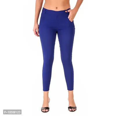 Stylish Blue Cotton Blend Solid Jeggings For Women