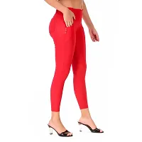 Stylish Red Cotton Blend Solid Jeggings For Women-thumb3