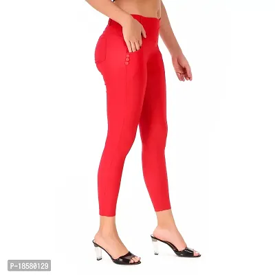 Stylish Red Cotton Blend Solid Jeggings For Women-thumb4