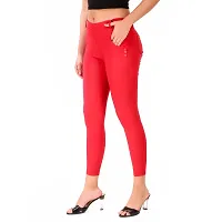 Stylish Red Cotton Blend Solid Jeggings For Women-thumb2