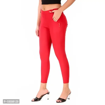 Stylish Red Cotton Blend Solid Jeggings For Women-thumb3