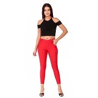 Stylish Red Cotton Blend Solid Jeggings For Women-thumb4