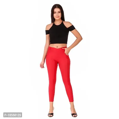 Stylish Red Cotton Blend Solid Jeggings For Women-thumb5