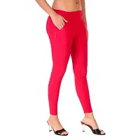 Stylish Pink Cotton Blend Solid Jeggings For Women-thumb2